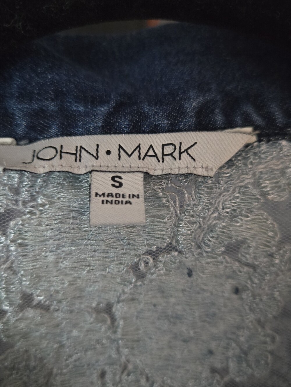 John Mark Women Size S Denim & Lace Cutout Button front Jacket, Patch Pockets - Picture 3 of 13